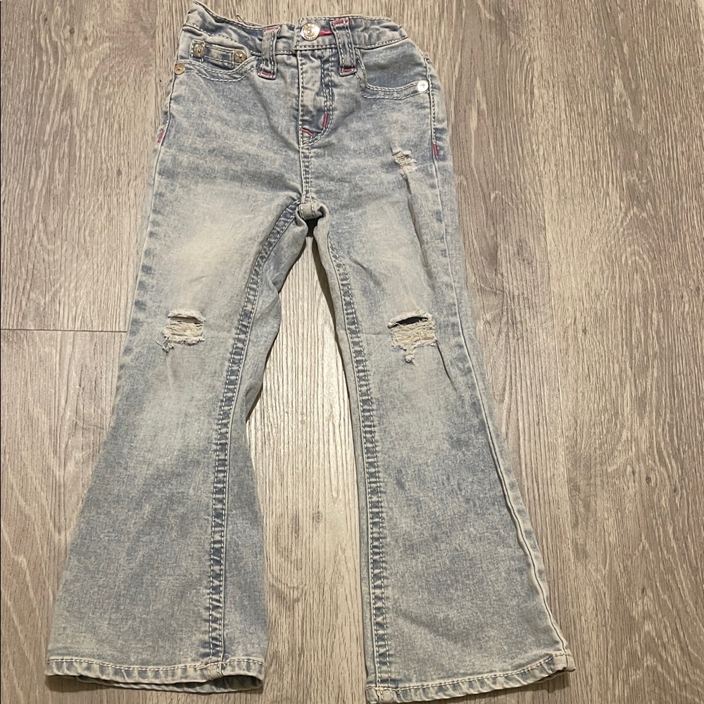 True Religion- Toddler Classic Blue Distressed High Rise Flare Jeans